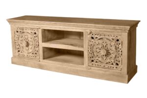 Carved TV cabinet - Natural mango wood finish - NIPL10269