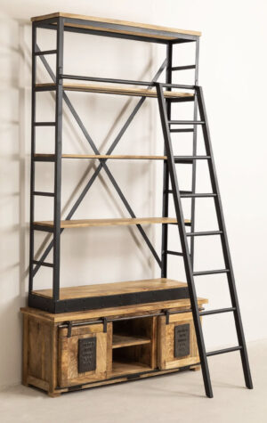 Bookshelf with ladder - Natural Mango wood - NIPL10345