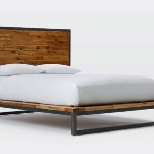 Industrial Platform Bed with Metal Frame - Natural Acacia wood - NIPL10960