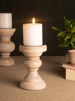 Ornate Wooden Candle Stand (Natural Brown) - MPDEA2571