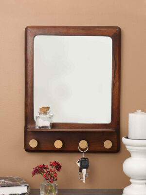 Ebony square mirror with shelf & hooks - MPDEA2701