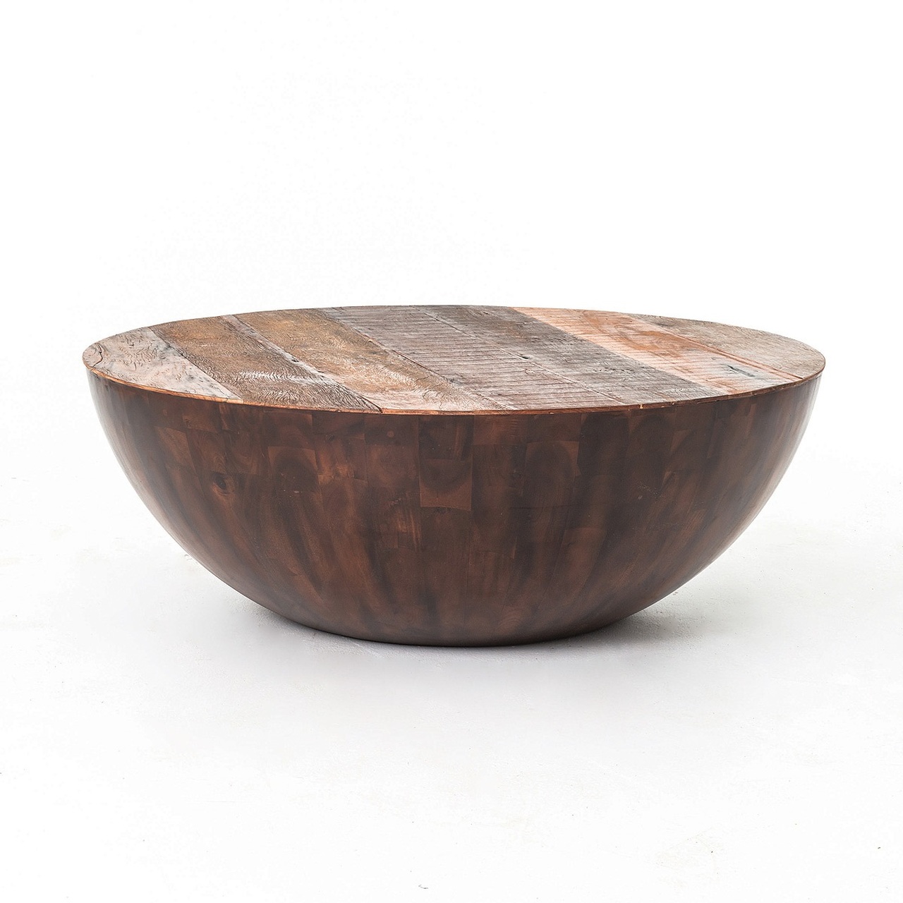 Semi spherical boho coffee table - Recycled wood - Dark Brown - Size 120X120X42.5 Cms