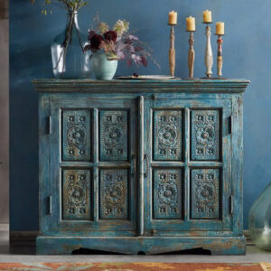 Antique distressed sideboard - Mango Wood - Teal Blue -  Size 130X42X102 Cms