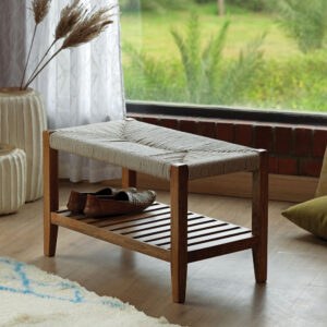 Twine Wooden Bench with Rack (White) - WDFNA2154