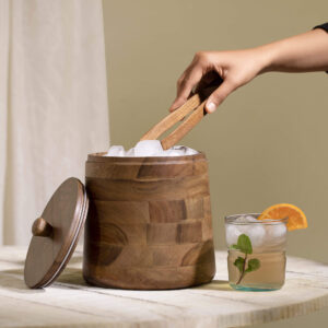 Fryst Wooden Ice Bucket with Tong & Glass Insert - WDSWA2539