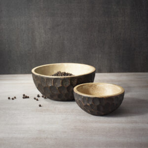 Black Masala Wooden Nut Bowl- Large & Small - WDTEA0936