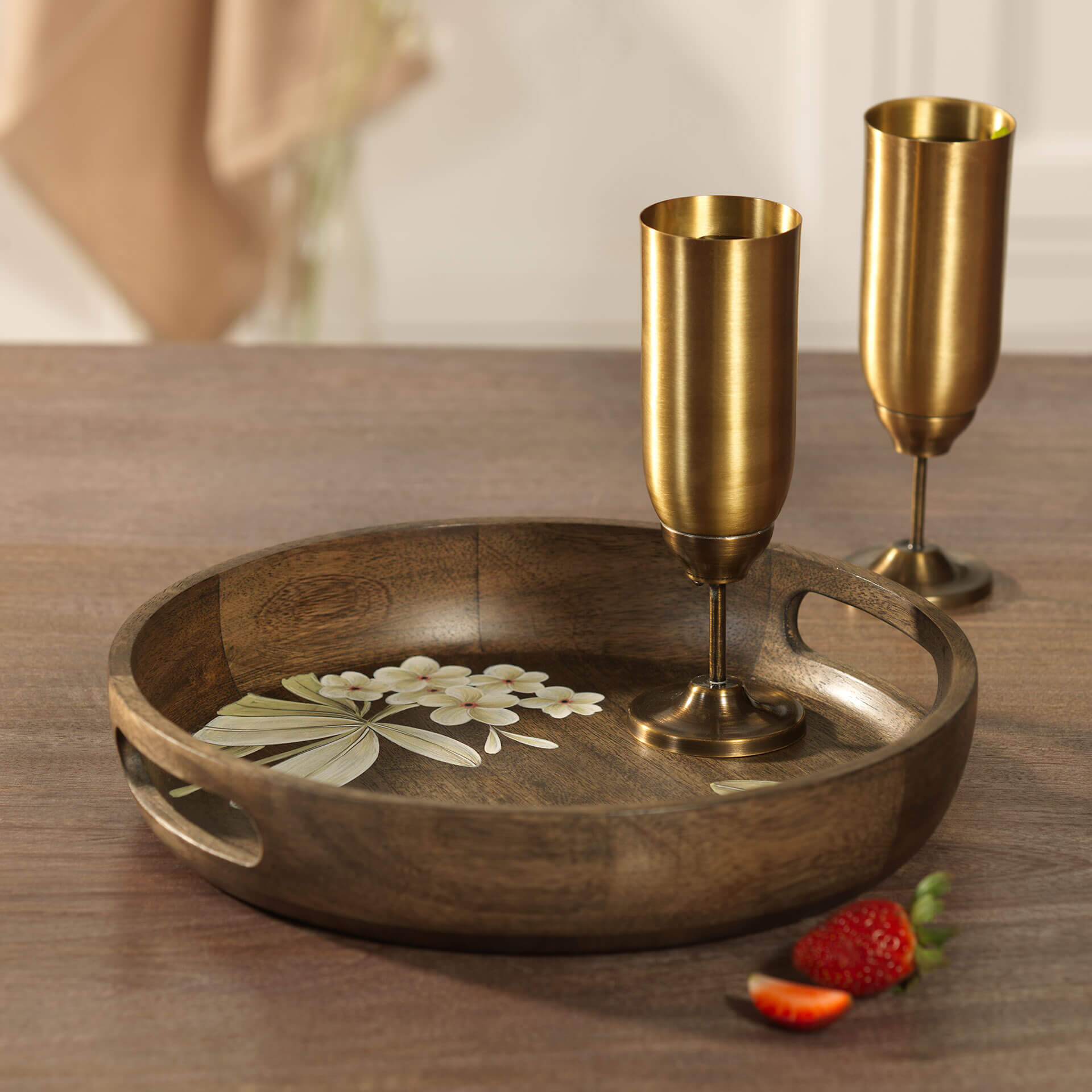 Frangipani Circular Wooden Tray - WDTEA2150