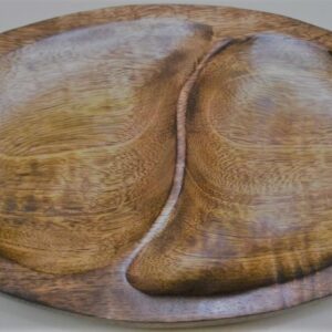 WOOD AND ALUMINIUM Wooden Oval Tray 2-Part with Bird Handle - Wooden Polished and Gold Plated Handles - HM102