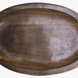 WOOD AND ALUMINIUM Wooden Oval Tray Bird Handle - Wooden Polished and Gold Plated Handles - HM103