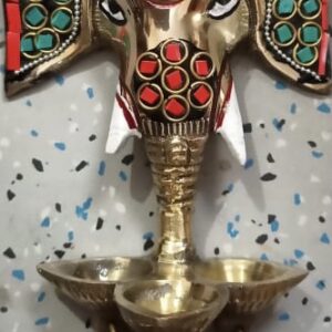BRASS ELEPHANT HEAD SHOW PIECE - GOLDEN RED BLUE AND GREEN - HM130
