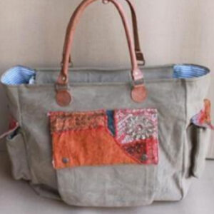Canvas /leather Handbag Grey Colour Size 41X18X37 Inches - Article - BTC505