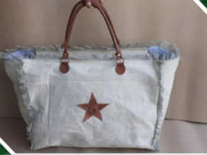 Canvas /leather Handbag Light Blue Colour Size 51X20X38 Inches - Article - BTC506