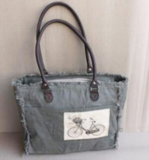 Canvas /leather Handbag Green Colour Size 46X13X37 Inches - Article - BTC513