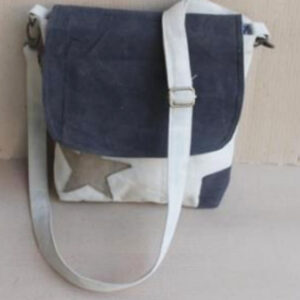 Canvas /leather Handbag Blue/Off White Colour Size 26X6X31 Inches - Article - BTC515